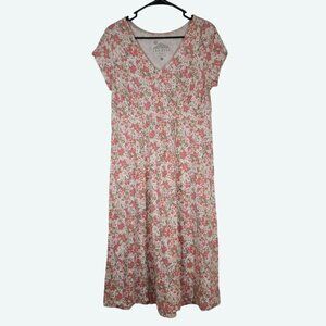 Sahalie Cotton Blend Cap Sleeve V-Neck Empire Waist Floral Midi‎ Dress Medium